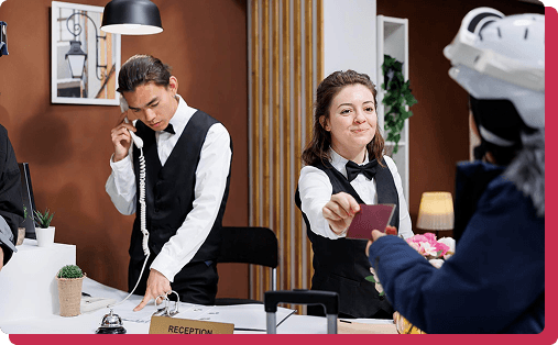 Hotel Parkash reception — staff ready to assist guests